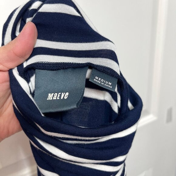 Anthropologie Maeve Striped Navy & White Long-Sleeve Turtleneck Midi Dress Size - Picture 12 of 14